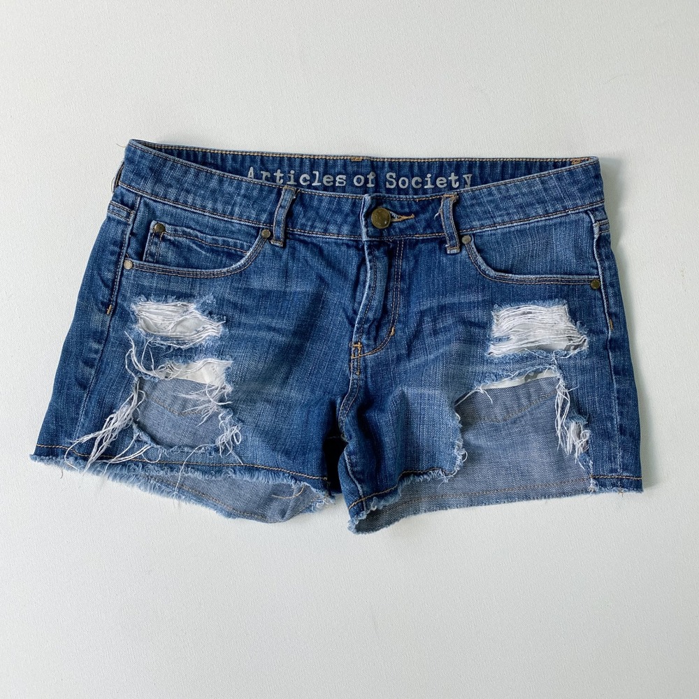 Articles of Society Distressed Denim‎ Shorts Ripped Raw Hem Blue 27